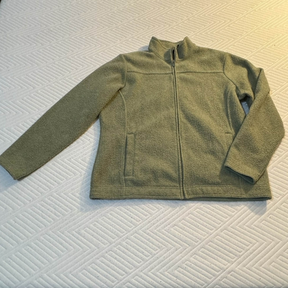 Eddie Bauer Sage Green Wool Blend Full Zip Collared Jacket Women's XL Pockets